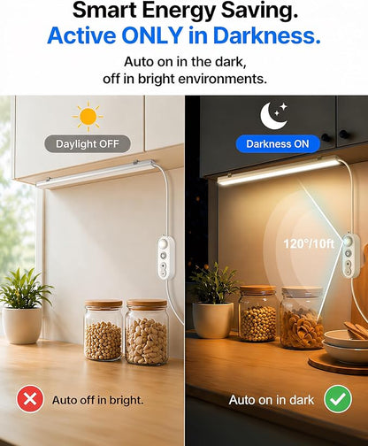 ASOKO Motion Sensor Dimmable Led Under Cabinet Lighting Plug in - 3 Pcs 12 inches Linkable Counter Light Bars, Led Closet Light Warm White 2700K