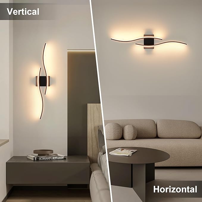 KARTOOSH Battery Operated Wall Sconces Set of Two with Remote Control, Dimmable/3 Color/Night-Light/Timer/Memory, Black Modern Wireless LED Sconce for Living Room, Hallway, Bedroom, 31.4 Inch (2 Pack)
