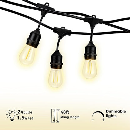 Holiday Lighting Outlet LED Outdoor Patio Lights | 46-Foot Hanging Outdoor String Lights | Includes 16 Dimmable 1.5 Watt Edison Filament Bulb Cafe Lights | Weatherproof Commercial Grade