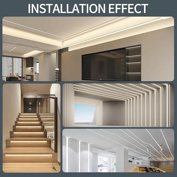 6 Pack LED Channel Plaster-in 6.6FT/2M Trimless Recessed Drywall Aluminum Channel, LED Profile for Wall and Ceiling with Milky Diffuser and End Caps.