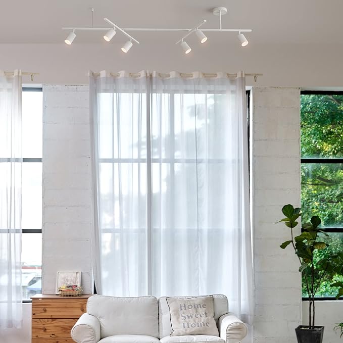 Globe Electric West 64" 6-Light Track Lighting, Matte White, Center Swivel Bars, Bulb Not Included