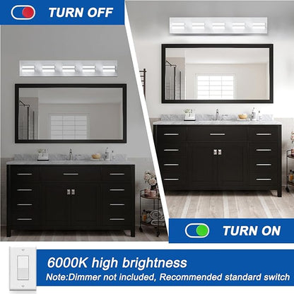 IZORRO LED Modern Bathroom Lights Fixtures(5-Light,Dimmable,360°Rotate),Matte White Acrylic Wall Lighting,Vanity Lights for Bathroom Over Mirror - 6000k 30In （No Assembly Required）