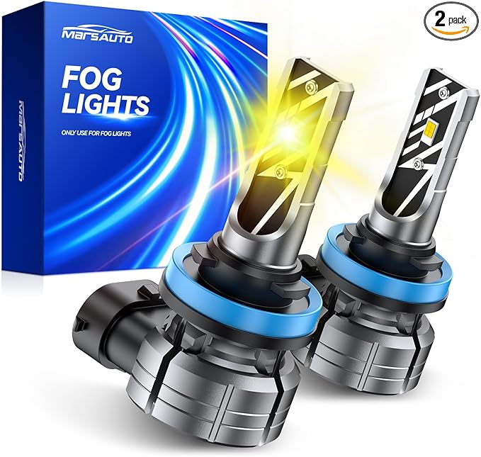 Marsauto H11/H8 LED Fog Light Bulbs Yellow, 18000LM 700% Brightness 3000K Yellow H11 H16 H11 LED Bulb Yellow for Fog Lights, 1:1 Mini Size Design Play and Plug (Pack of 2)