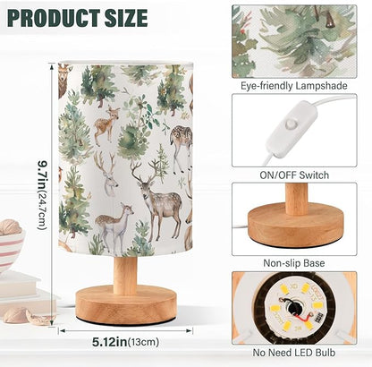 Bedside Table Lamp Woodland Animals Deer Nightstand Lamp with Wood Desk Lamps for Bedroom Living Room Nursery Office Home Decor