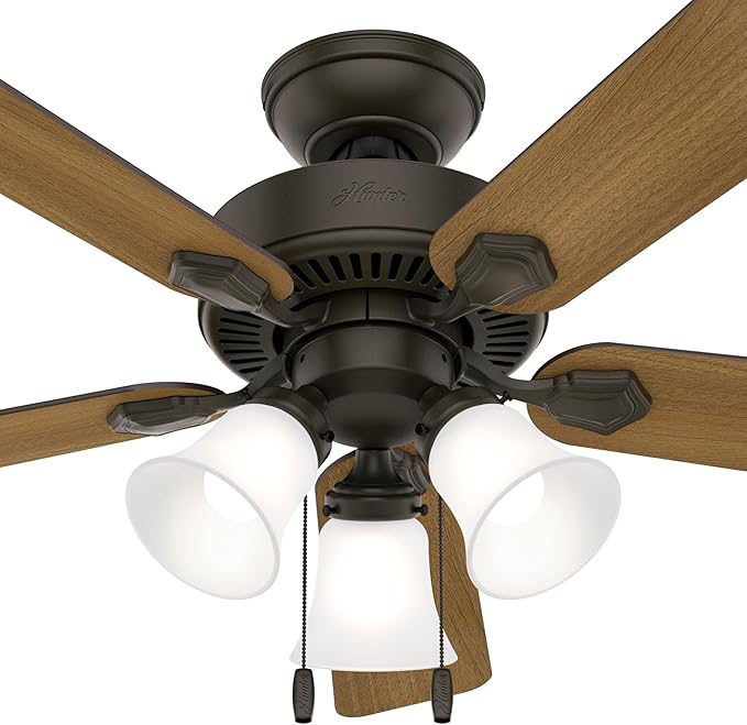 Hunter 44 inch Indoor Ceiling Fan with LED Lights - Bronze Ceiling Fan with Pull Chain, For Bedroom, Living Room, or Kitchen, Standard Mount, No Remote, 5 Blades - Swanson 50881, New Bronze