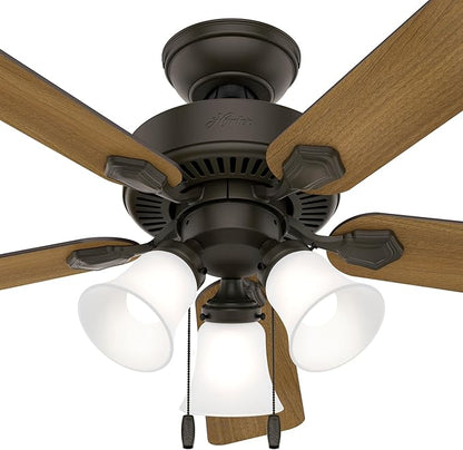 Hunter 44 inch Indoor Ceiling Fan with LED Lights - Bronze Ceiling Fan with Pull Chain, For Bedroom, Living Room, or Kitchen, Standard Mount, No Remote, 5 Blades - Swanson 50881, New Bronze