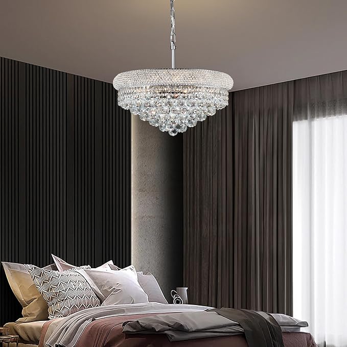 Crystal Chandeliers for Dining Room Light Fixtures Over Table, Empire Style k9 Crystal Chandelier for Bedroom, 9 Lights Chrome Luxury Lighting Fixtures for Living Room Kitchen lsland Entryway D22 Inch