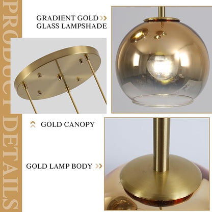 KCO Lighting 3 Light Globe Cluster Pendant Light Modern Glass Cluster Chandelier Gold Glass Pendant Light Fixture Mid Century Dining Room Chandelier Multi Pendant Light Fixture