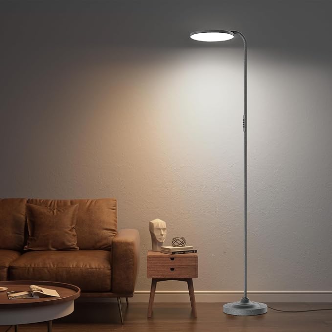 SIBRILLE 36W LED Floor Lamp, Super Bright Standing Lamp, Modern Stepless Dimmable Torchiere Tall Lamp with Remote Control, 350°Rotating Head Reading Floor Lamp for Living Room, Bedroom, Office