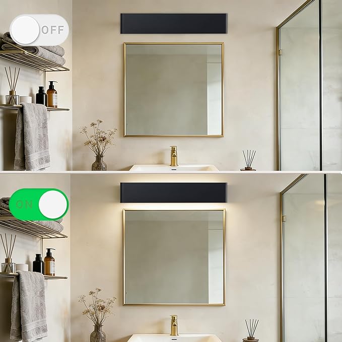 32.6 in LED Bathroom Vanity Light, Modern Black Hardwired Vanity Lights for Bathroom Over Mirror, 32W, 5 CCT Adjustable 3000K-6500K Wall Mounted Bathroom Light Fixture, 2 Pack