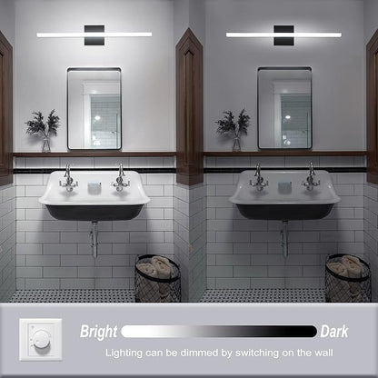Combuh Bathroom Light Fixtures Dimmable Black Vanity Lights Bar 24 Inch 14W Bathroom Lights Over Mirror ip44 Wall Sconces Daylight White 6000K