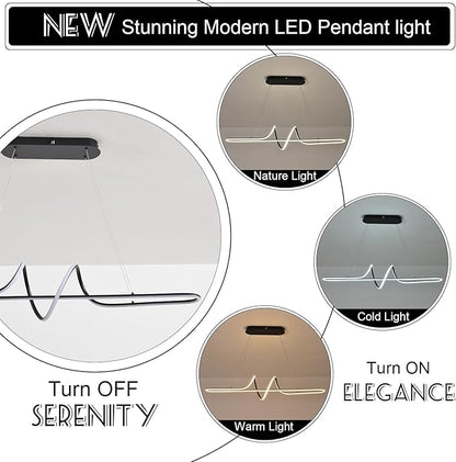 Black Modern Chandelier, 43.30" Large Modern Led Pendant Light for Kitchen Island with Remote,Dimmable Led Chandelier for Dining Room Adjustable Height Ceiling Hanging