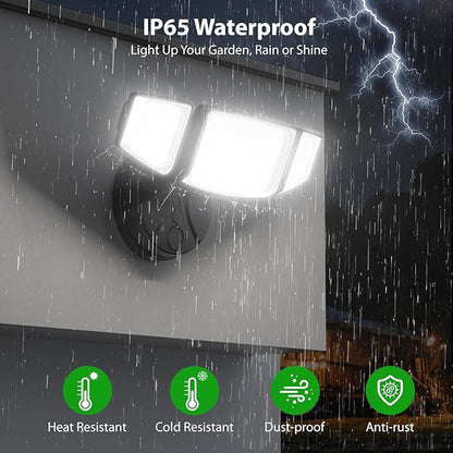 iMaihom 65W 6500LM LED Outdoor Flood Light, Switch Controlled Outdoor Security Light, 3 Adjustable Heads, IP65 Waterproof, 6500K Daylight White, Hardwired Wall Mount Light for Garage Yard Patio, Black