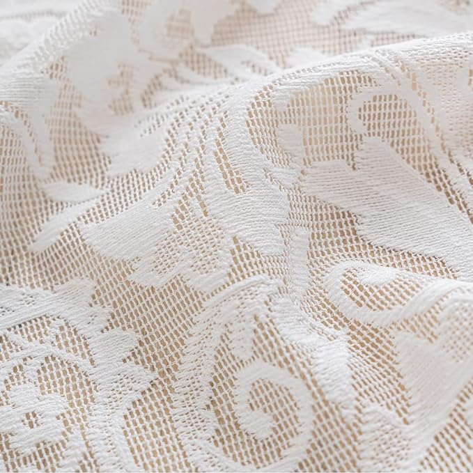 ALIGOGO 3 Piece Lace Kitchen Curtains and Valances Set 36 Inches Length, Country Short White Sheer Kitchen Curtains for Small Window, 70s Cafe Curtain with Valance Bathroom,52" x 36" White