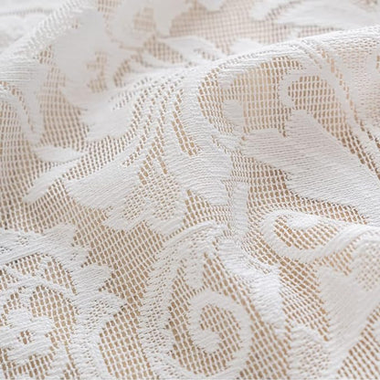 ALIGOGO 3 Piece Lace Kitchen Curtains and Valances Set 36 Inches Length, Country Short White Sheer Kitchen Curtains for Small Window, 70s Cafe Curtain with Valance Bathroom,52" x 36" White