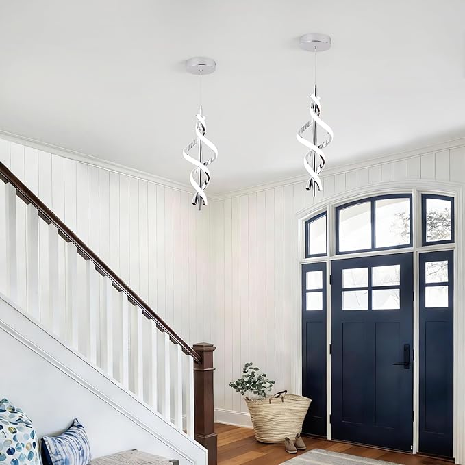 Modern LED Pendant Light Fixtures 4000K Pendant Lights Chrome Hanging Lamp for Dining Room Bedroom Living Room (1 Pack)