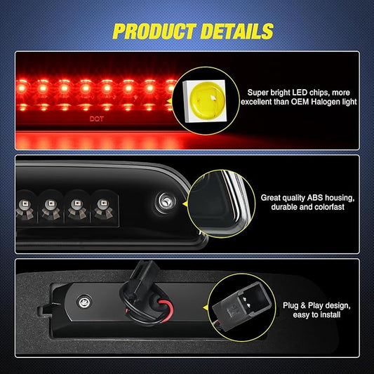 Nilight Third Brake Light High Mount 3rd Stop LED Lighting Compatible with Toyota Tacoma 1995-2016 Pickup Rear Cab Center Tail Lights Replacement