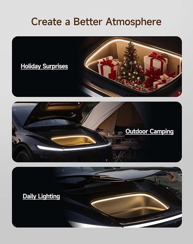 TPARTS Frunk LED Light Strip for Tesla Model Y Juniper 2025, Flexible Silicone Waterproof Interior Lighting Bar,Tool-Free Installation Tesla Front Trunk Accessories Intelligent Ambient Lights