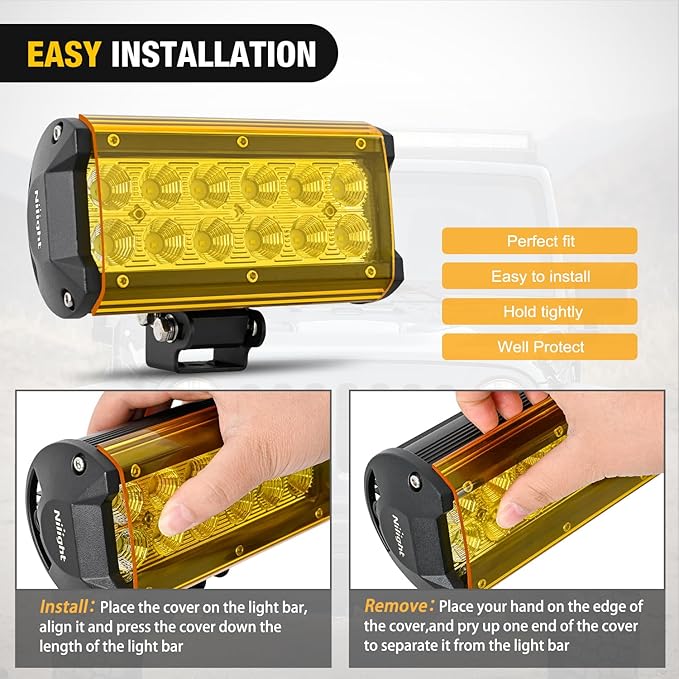 Nilight 6.5 Inch LED Light Bar Cover 2 PCS Yellow Protective Covers Durable Polycarbonate Lens Waterproof Dustproof Scratch-Proof for Double-Row Lights Off Road Driving Lighting