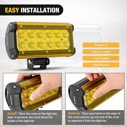 Nilight 6.5 Inch LED Light Bar Cover 2 PCS Yellow Protective Covers Durable Polycarbonate Lens Waterproof Dustproof Scratch-Proof for Double-Row Lights Off Road Driving Lighting
