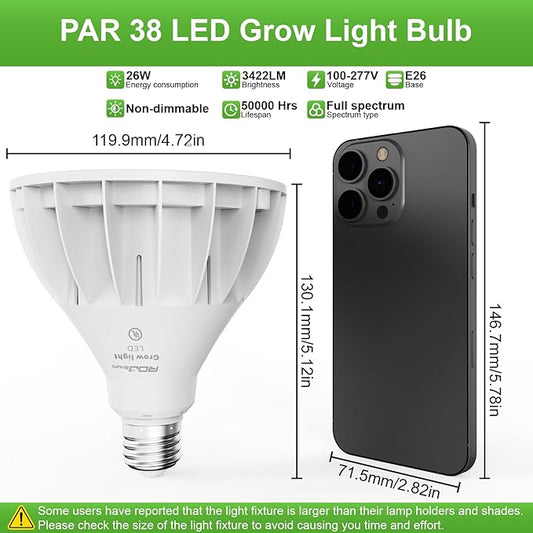 RDJ Bouns Dimmable Led Grow Light Bulb with Remote & Timer, 26W Full Spectrum Plant Bulb for Indoor Plants, Auto On/Off 4/8/12H, Natural White PAR38 Grow Lamp for Succulents, Seeds, E26 Base