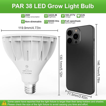 RDJ Bouns Grow Light Bulbs for Indoor Plants, E26 Base, 26W 3422LM (300 Watt Equiv), High PPFD with Optical Lens, CRI98, Seeds and Greens,LED Plant Light Bulb for Growing, Gifts for Gardening Lovers