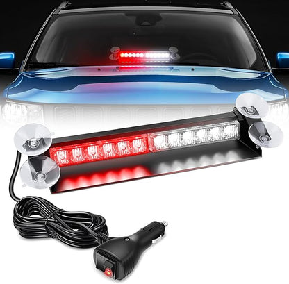 Nilight 12LED Traffic Advisor Strobe Light Bar Red White Emergency Warning Hazard Safety Dash Front/Rear Windshield Flashing Lights for Cars Trucks Police Firefighter Plow Construction Vehicles