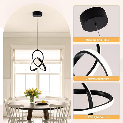 MAYNA Modern Spiral Led Chandelier, 4000K Pendant Light Kitchen Island, 18W Adjustable Height Island Light Fixture for Kitchen Bedroom Kitchen Island Cafe, 3 Pack (Black)