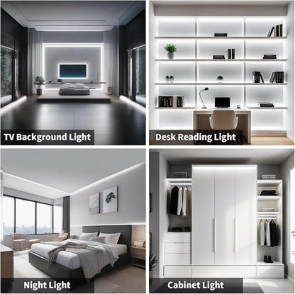 16.4FT/5M COB LED Strip Lights, Cold White 6500K Cuttable LED Tape Lights, 1600 LEDs High Bright CRI 93+ Flexible Self Adhesive Lights Strip for Bedroom, Mirror, Indoor Decor (No Plug)