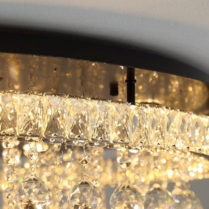 Dia 24" Modern Crystal Chandeliers for Dining Room,Black Raindrop Chandelier Flush Mount Chandeliers for Living Room Bedrooms Dining Room Dimmable 2700k 4500k 6000k