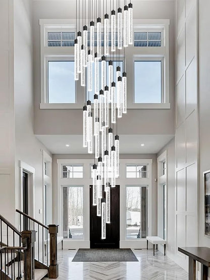 200'' Long Crystal Column Chandelier Black 36-Light Extra Large Staircase Chandelier High Ceiling Dimmable LED Ceiling Lighting Foyer Entryway Light Source is Replaceable
