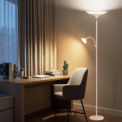 SIBRILLE Upgraded 2-Light Torchiere Floor Lamp - 34W Color Changing Standing Lamp with Remote, Rotatable Floor Reading Light, Modern Standing Light with for Living Room Bedroom Office, White