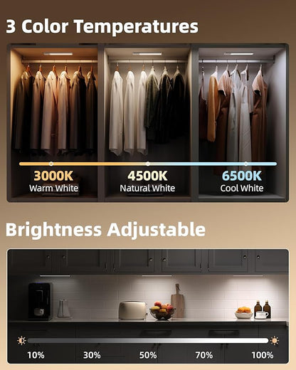 EZVALO 4-Pack Under Cabinet Lights, 2400mAh Rechargeable Motion Sensor Light Indoor, Wireless Closet Lights, with 3 Color Temps, Dimmable, Magnetic, Under Counter Lights for Kitchen, Stairs (8-inch)