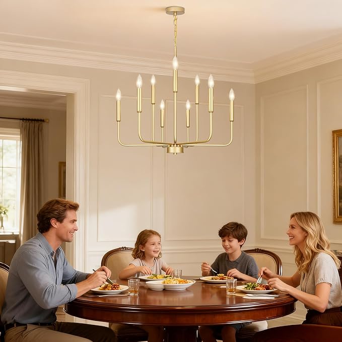 Gold Chandeliers for Dining Room Light Fixture Over Table, Modern Farmhouse Chandeliers for Living Room,9-Lights Industrial Metal Candle Lighting Fixtures for Entryway Kitchen Island Foyer