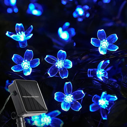 60 LED Solar String Lights Outdoor Waterproof Flower Fairy Lights for Garden Fence Patio Yard Christmas Tree Lawn Wedding Party Decor, Blue