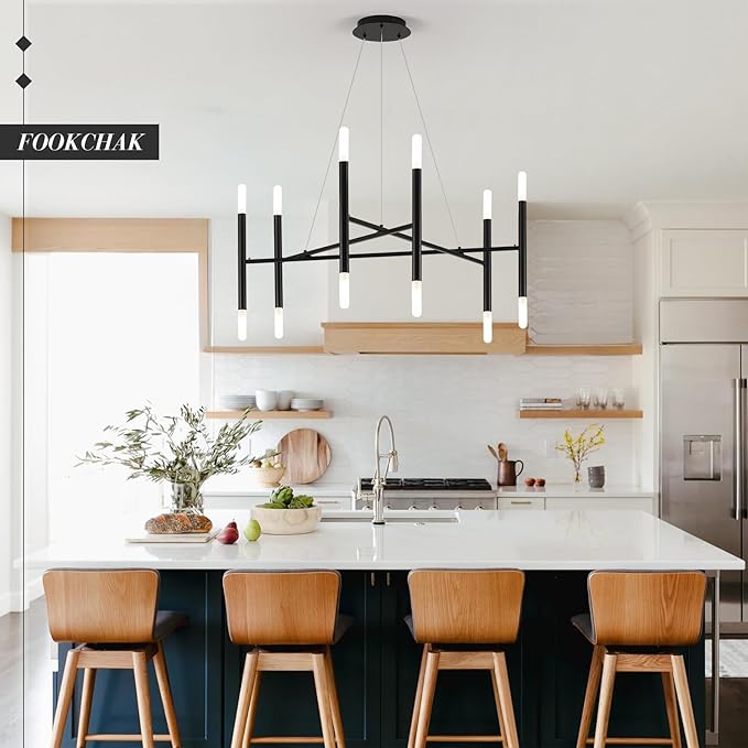 12 Light Black Chandelier Modern Kitchen Chandeliers Adjustable Arms Chandeliers Light Fixture Over Dining Table Comtemporary Metal Hanging Lights Fixture for Bedroom Entry Bathroom, G9