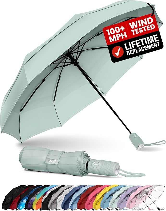 REPEL Windproof Travel Umbrella - Compact & Withstands Winds up to 85MPH , Strongest Premium Auto Folding Umbrella for Rain and Sun - Durable, Light & Portable for Women & Men , Fits Backpack & Cars