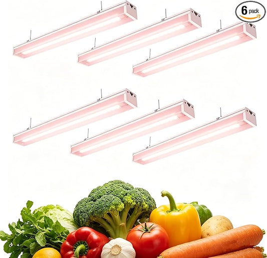 Grow Lights for Indoor Plants Full Spectrum Grow Lights for Seed Starting,4FT Plant Light for Indoor Plants,252W(6x42W 1400W Equivalent) Linkable Design,Greenhouse,Pinkish White,6 Pack