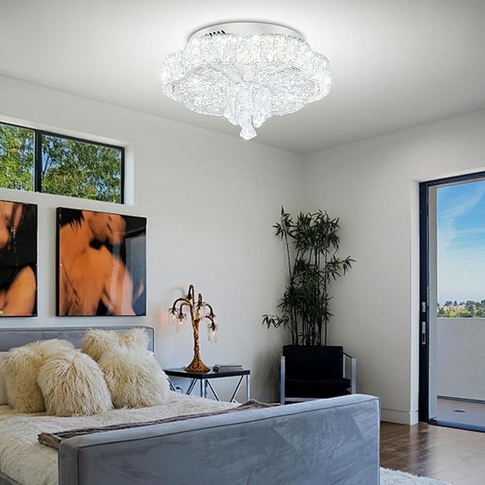 Modern Crystal Chandelier for Living Room 16in Chrome Crystal Raindrop Ceiling Light for Room Bedroom LED Dimmable 2700K-6000K