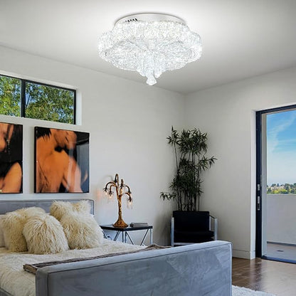 Modern Crystal Chandelier for Living Room 16in Chrome Crystal Raindrop Ceiling Light for Room Bedroom LED Dimmable 2700K-6000K
