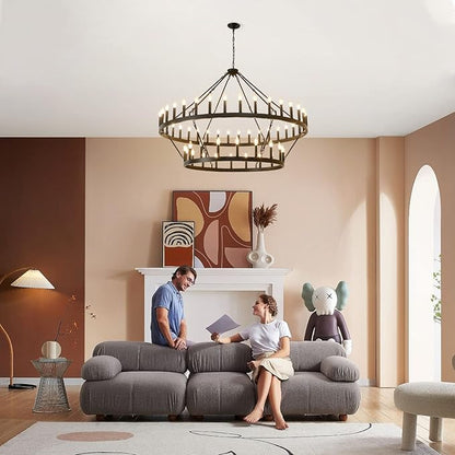 HHR Wagon Wheel Chandelier 2 Tier 54-Light, 60 Inch Large Farmhouse Chandelier, Round Rustic Pendant Light Fixture for High Ceilings Foyer Dining Room E12