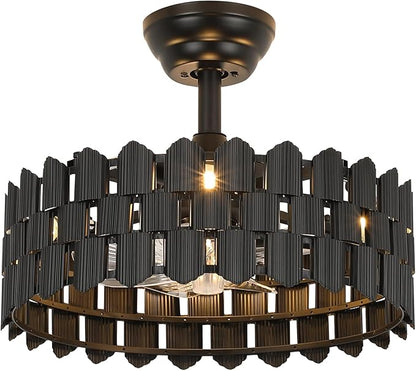 20 Inch Black Caged Ceiling Fan, Black Fandelier Ceiling Fan with Light with 6-Speed Motor, Ceiling Fans with Lights and Remote for Bedroom, Living Room, Dining Room