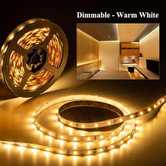 40ft Warm White Led Strip Lights, Flexible 3000k Dimmable Super Bright 12V led Light Strip in Indoor Cuttable for Bedroom, Christmas, Kitchen, Cabinet,Mirror, Not Waterproof, 2 Rolls of 20ft