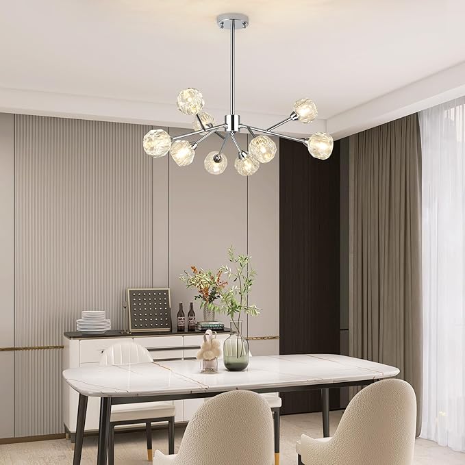 Weesalife Sputnik Chandeliers for Dining Room Light Fixture Over Table, Modern Crystal Chandeliers, 9 Lights Chrome Lighting Fixtures for Living Room Bedroom Kitchen Island Bar