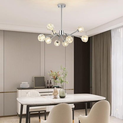 Weesalife Sputnik Chandeliers for Dining Room Light Fixture Over Table, Modern Crystal Chandeliers, 9 Lights Chrome Lighting Fixtures for Living Room Bedroom Kitchen Island Bar
