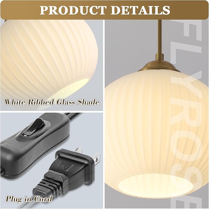 White Globe Pendant Light Plug in Hanging Light Fixtures Vintage Milk Glass Plug in Pendant Light Mid Century Foyer Light Fixtures Ceiling Hanging