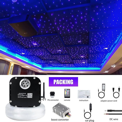 AZIMOM High Brightness 50W Twinkle Fiber Optic Starlight Kits for Theater Ceiling Headliner1000pcs 0.03in 16.5ft Fiber Strands Sound Activated Bluetooth/APP Remote Control Home Shop Lobby Roof Decor