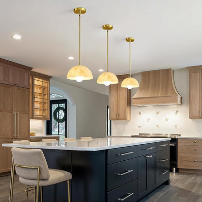 Modern Pendant Light Fixtures: 10 Inch Resin Shade Mid Century Chandelier - Adjustable Gold Pendant Lighting for Kitchen Island Living Room Hallway 3 Packs