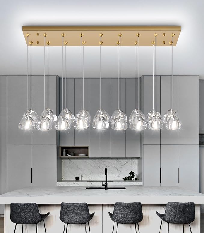 HAIXIANG W35 x D11.8 x H118 Rectangular Chandelier Bubble Crystal Balls Glam Chandeliers Dimmable Light High Ceiling Pendants Light Fixtures Adjustable Long Lights Antique Gold