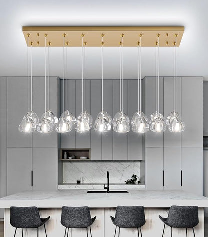 HAIXIANG W35 x D11.8 x H118 Rectangular Chandelier Bubble Crystal Balls Glam Chandeliers Dimmable Light High Ceiling Pendants Light Fixtures Adjustable Long Lights Antique Gold